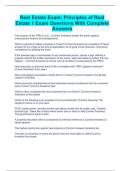 Real Estate Exam&colon; Principles of Real Estate 1 Exam Questions With Complete Answers