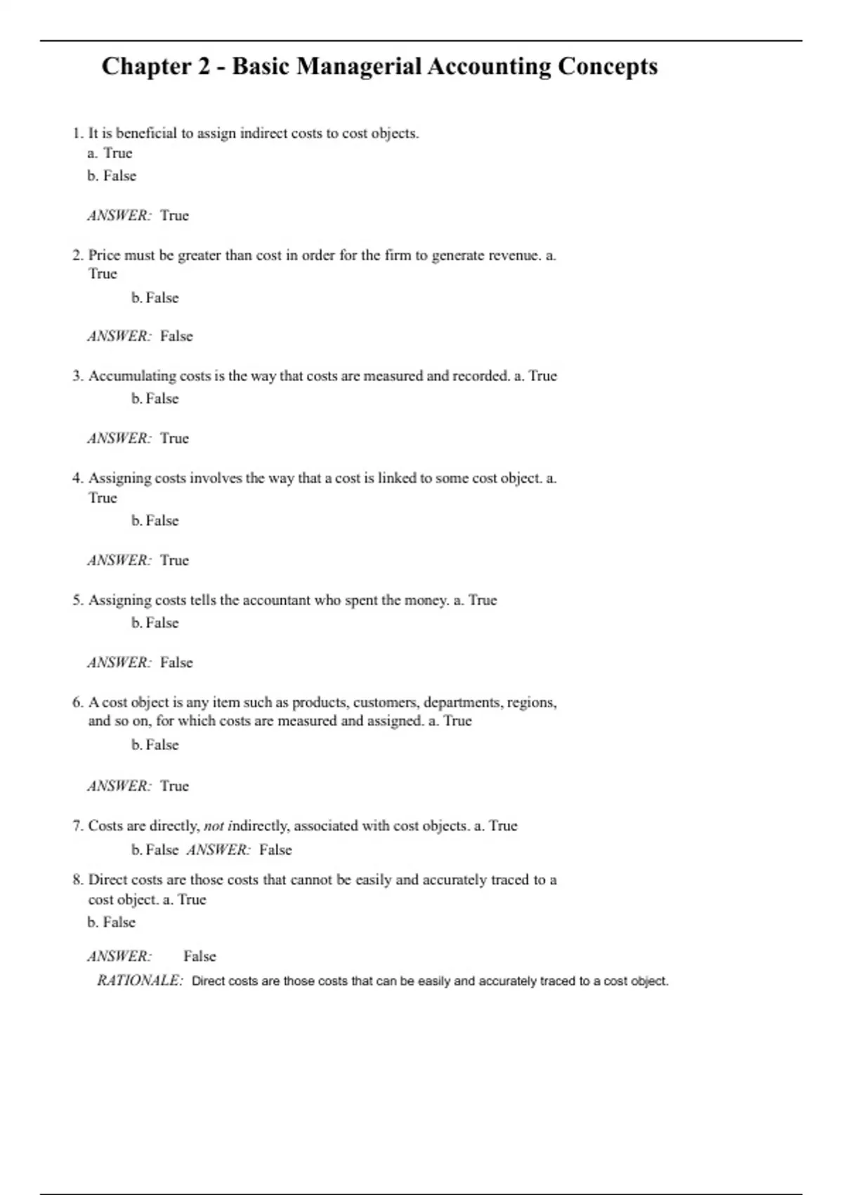 Chapter 2 - Basic Managerial Accounting Concepts - RN- Nursing - Stuvia US