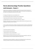Nurse pharmacology Practice Questions and Answers - Exam 1