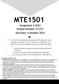 MTE1501 Assignment 5 (ANSWERS) 2023 - DISTINCTION GUARANTEED
