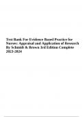 Test Bank For Evidence Based Practice for Nurses&comma; Appraisal and Application of Research By Schmidt & Brown 3rd Edition 2023-2024 COMPLETE VERIFIED GUIDE