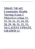 NR442/ NR 442 Community Health Nursing Exam 2 Objectives (chap 13, 15, 19, 21, 23, 24, 25, 28, 29, 30, 31, 32, 33, 34) LATEST UPDATE GRADED A+