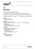 AQA AS HISTORY PAPER 2 2023 &lpar;7041&sol;2E&colon; The English Revolution&comma; 1625&ndash;1660 Component 2E The origins of the English Civil War&comma; 1625&ndash;1642&rpar;