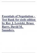 Essentials of Negotiation - Test Bank for sixth edition by Roy J. Lewicki, Bruce Barry, David M. Saunders.