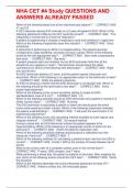 NHA CET &num;4 Study QUESTIONS AND ANSWERS ALREADY PASSED