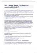 Unit I Mental Health Test Bank &lpar;All Answers&rpar;SCORED A