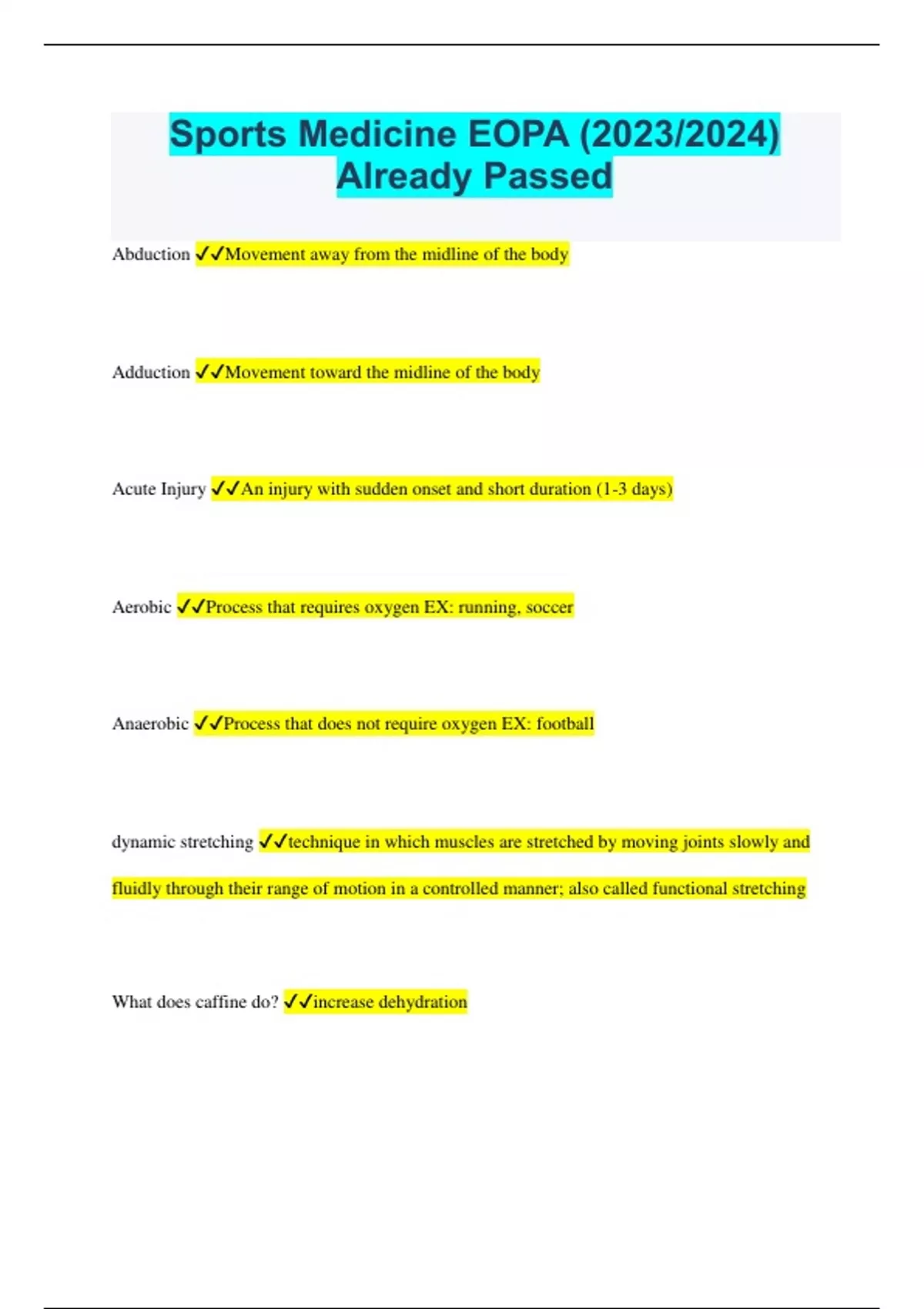 Sports Medicine EOPA (2023/2024) Already Passed Sports Medicine EOPA