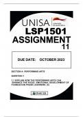 LSP1501 ASSIGNMENT 11 DUE OCTOBER2023