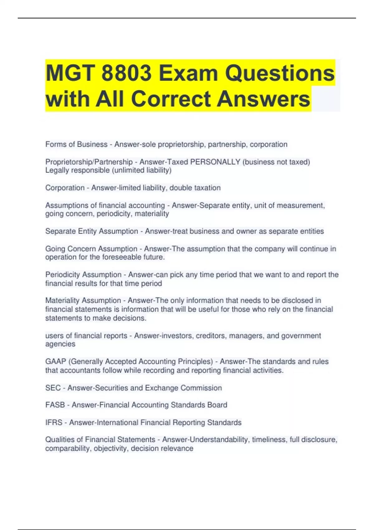 MGT 8803 Exam Questions with All Correct Answers - MGT 8803 - Stuvia US