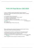 NUR 155 Final Review 2023/2024 / NUR155/ NUR 155 (Latest 2023/ 2024) Foundations of Nursing Exam| Questions and Answers| Grade A| Galen