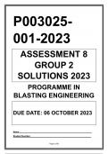 P003025-001-2023 ASSIGNMENT 8 GROUP 2 University of Pretoria PROGRAMME IN BLASTING ENGINEERING 