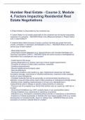 Humber Real Estate - Course 2, Module 4, Factors Impacting Residential Real Estate Negotiations