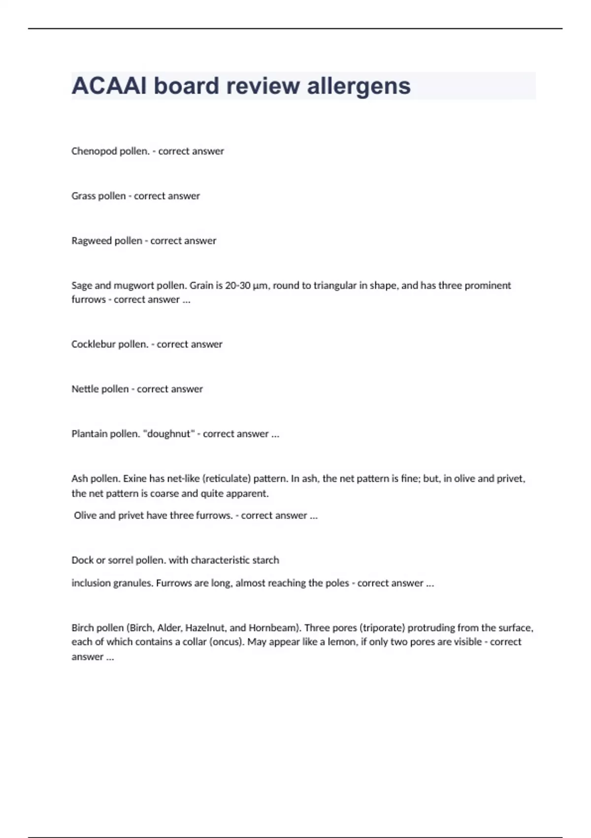 ACAAI board review allergens Question and answers 100% correct 2023 ...