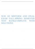 TEST BANK FOR NUR 102  WITH COMPLETE SOLUTIONS GRADED A+