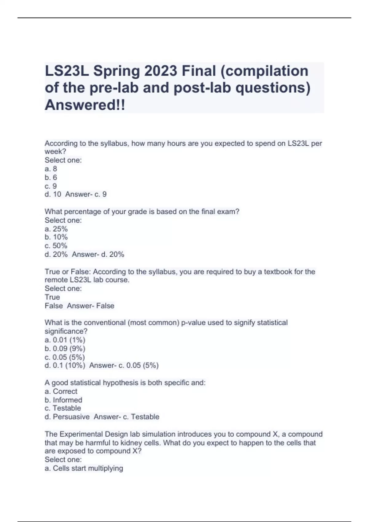 LS23L Spring 2023 Final of the prelab and postlab