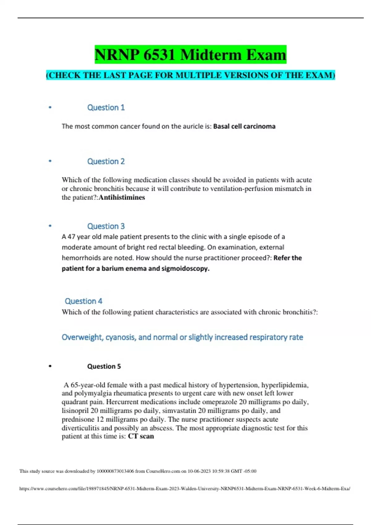 Nrnp 6531 Midterm Exam 2023 Questions With Correct Answers Walden