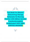  Test Bank For Abrams’ Clinical Drug Therapy Rationales for Nursing Practice 12th Edition Geralyn Frandsen(complete Guide)Latest 2023 100% VERIFIED ANSWERS 