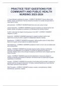 PRACTICE TEST QUESTIONS FOR  COMMUNITY AND PUBLIC HEALTH  NURSING 2023-202
