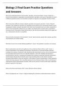 Biology 2 Final Exam Practice Questions and Answers