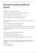 Bio II exam 1 practice questions and Answers