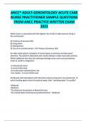 ANCC® ADULT-GERONTOLOGY ACUTE CARE NURSE PRACTITIONER SAMPLE QUESTIONS FROM ANCC PRACTICE WRITTEN EXAM 2023