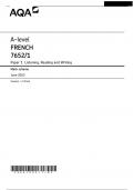 AQA A-level FRENCH 7652&sol;1 Paper 1 Listening&comma; Reading and Writing Mark scheme June 2023 Version&colon; 1&period;0 