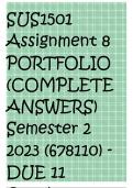 SUS1501 Assignment 8 PORTFOLIO &lpar;COMPLETE ANSWERS&rpar; Semester 2 2023 &lpar;678110&rpar; - DUE 11 October 2023
