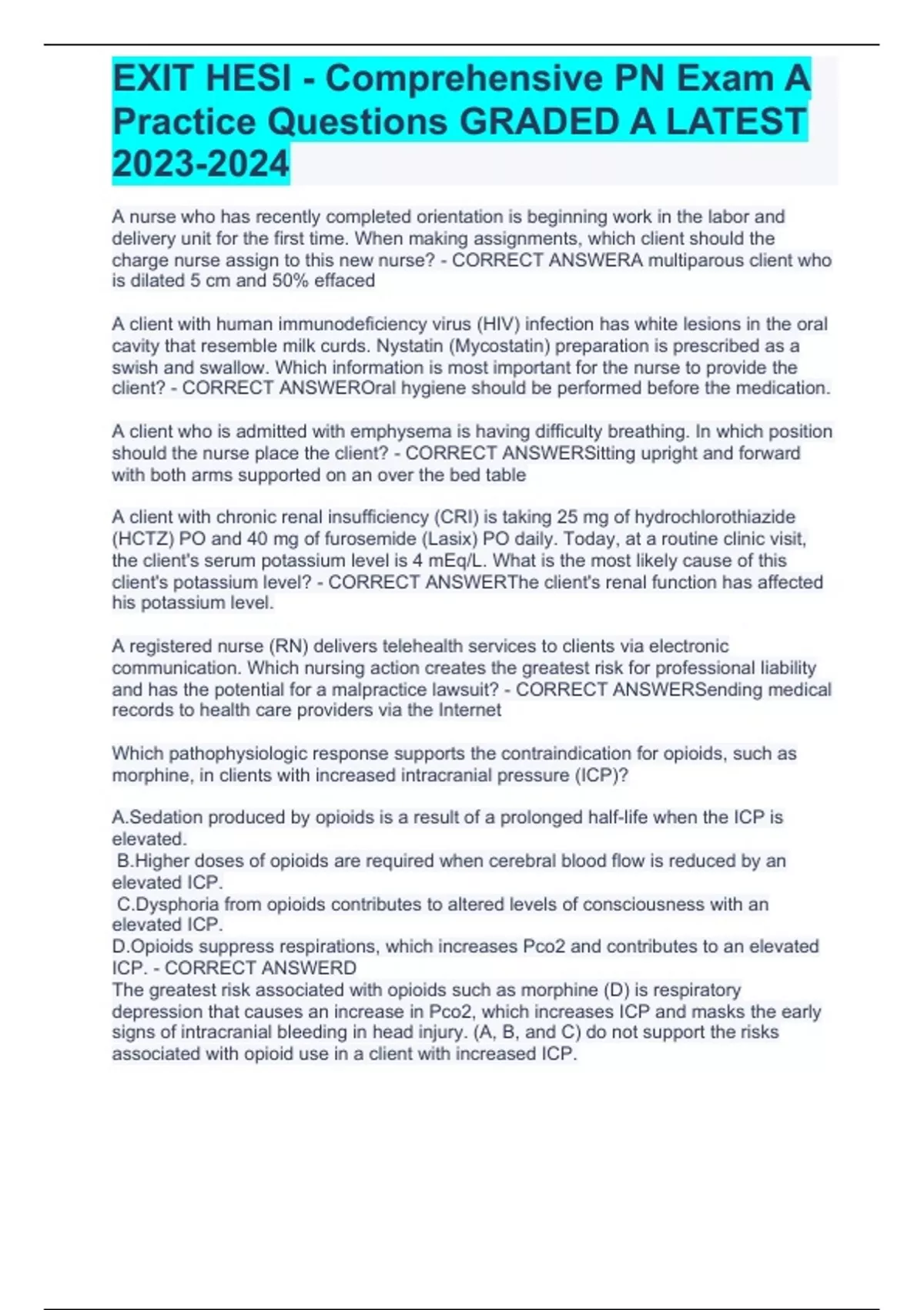 EXIT HESI Comprehensive PN Exam A Practice Questions GRADED A LATEST exit-hesi-comprehensive-pn-exam-a-practice-questions-graded-a-latest