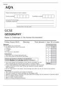 AQA GCSE GEOGRAPHY Paper 2 JUNE 2023 QUESTION PAPER: This is the official question paperChallenges in the Human Environment