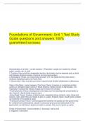   Foundations of Government- Unit 1 Test Study Guide questions and answers 100% guaranteed success.