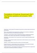   Foundations of American Government Unit 1 Test Review questions and answers 100% verified.