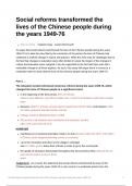 Essay Plan: Social reforms transformed the lives of the Chinese people during the years 1949-76