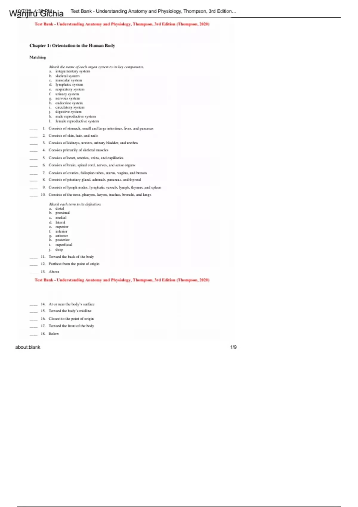 UNDERSTANDING ANATOMY AND PHYSIOLOGY THOMPSON visual data 2