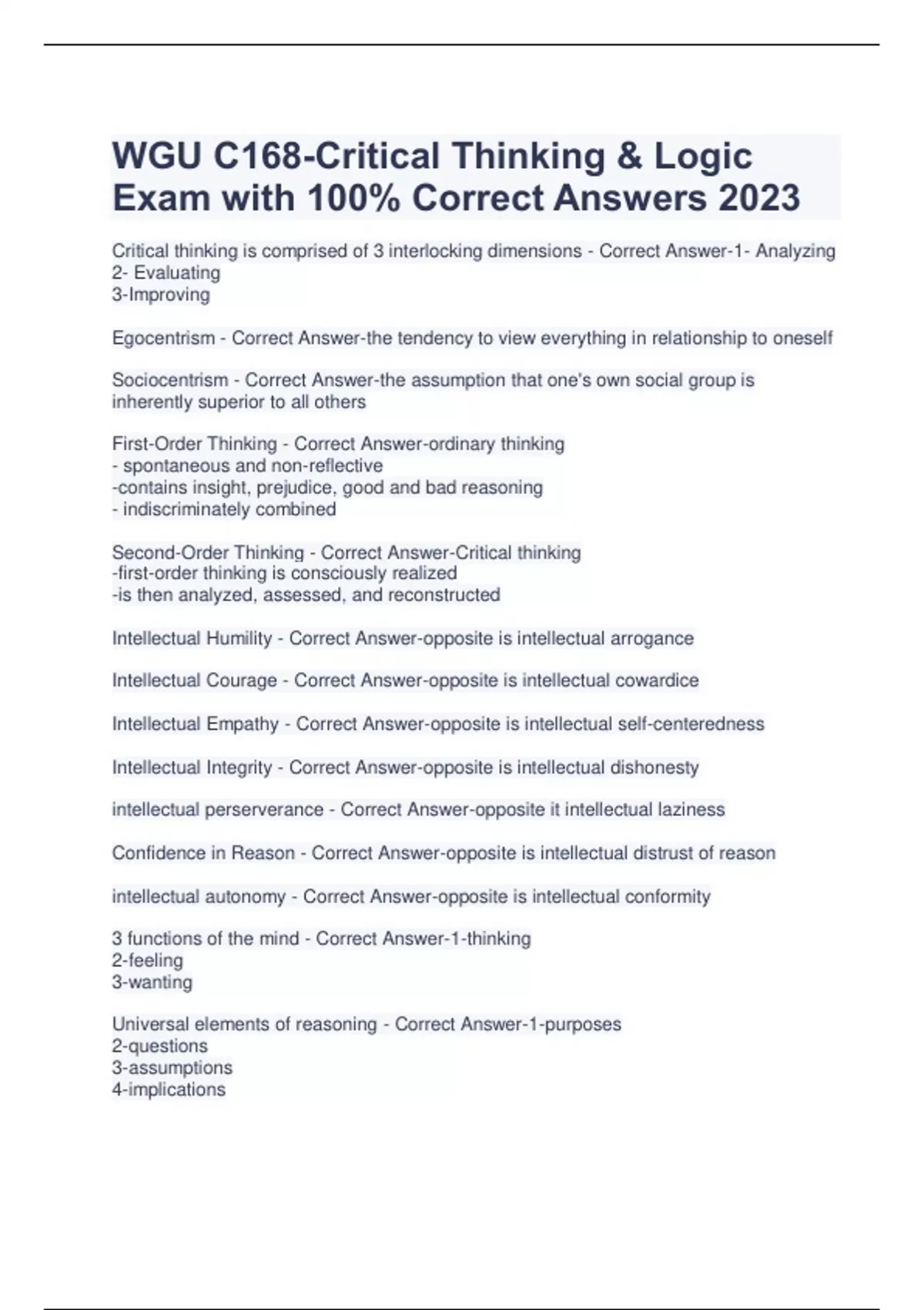 wgu critical thinking and logic objective assessment answers