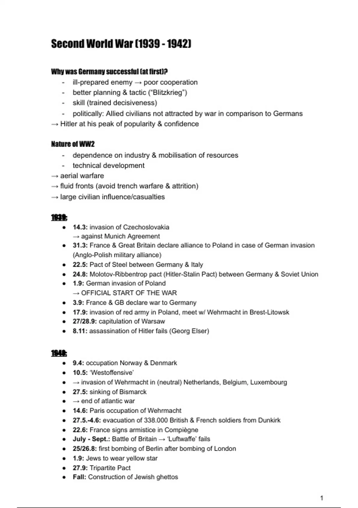 Summary detailled timeline of events during ww2 Geschichte Stuvia DE