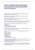 Pearl's Certified Clinical Research Associate Exam Study Guide With Correct Answers.