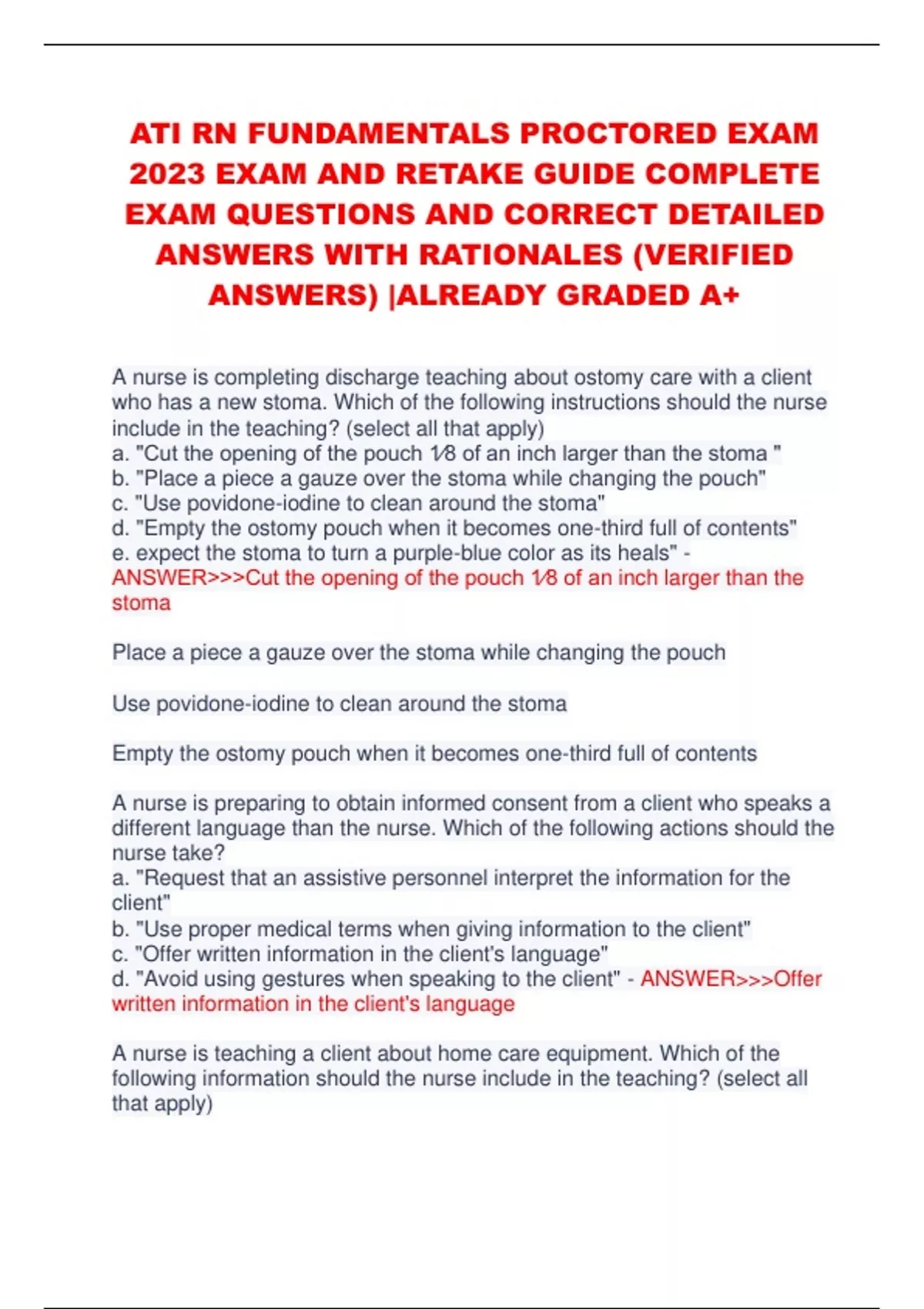 ATI RN FUNDAMENTALS PROCTORED EXAM 2023 EXAM AND RETAKE GUIDE COMPLETE ...
