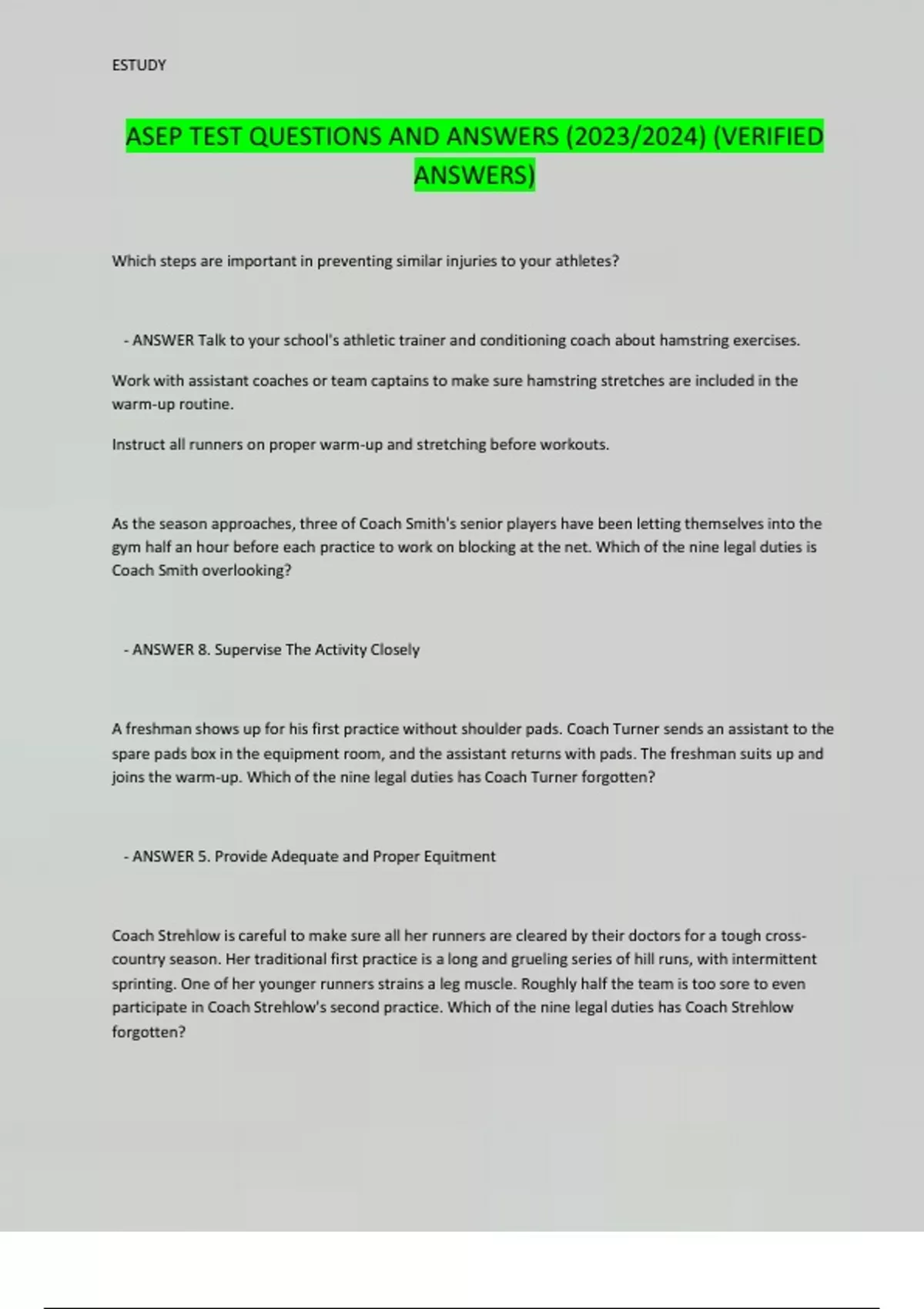 ASEP TEST QUESTIONS AND ANSWERS (2023/2024) (VERIFIED ANSWERS) ASEP