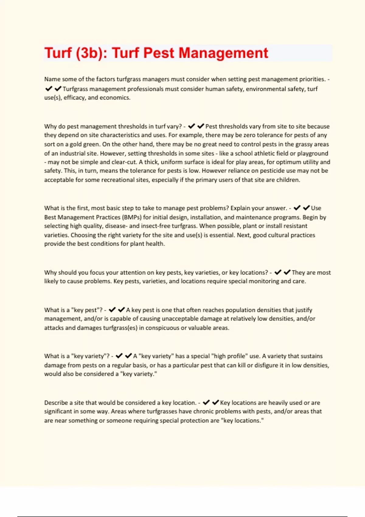 Turf (3b) Turf Pest Management Questions and Answers(A+ Solution guide