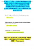 NUR2755 / NUR 2755 FINAL EXAM (Latest 2023/ 2025): Multidimensional Care IV / MDC 4 – Rasmussen QUESTIONS AND CORRECT DETAILED ANSWERS WITH (VERIFIED ANSWERS) |ALREADY GRADED A+2023/2024     