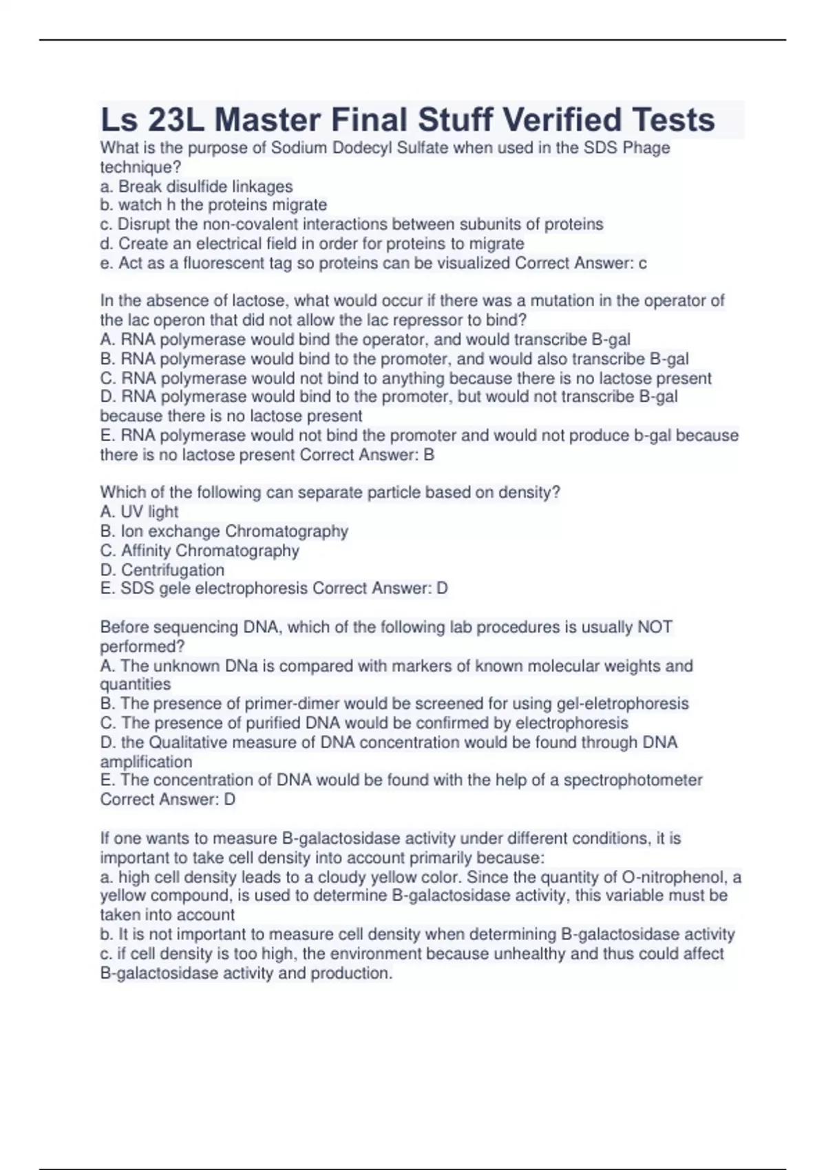 LS23L Practice Test With Package Set 2023/2024 Solution Stuvia US