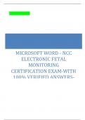 MICROSOFT WORD - NCC  ELECTRONIC FETAL  MONITORING  CERTIFICATION EXAM-WITH  100% VERIFIED ANSWERS-