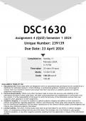 DSC1630 Assignment 4 &lpar;100&percnt; ANSWERS&rpar; Semester 1 2024 &lpar;239139&rpar; - DISTINCTION GUARANTEED