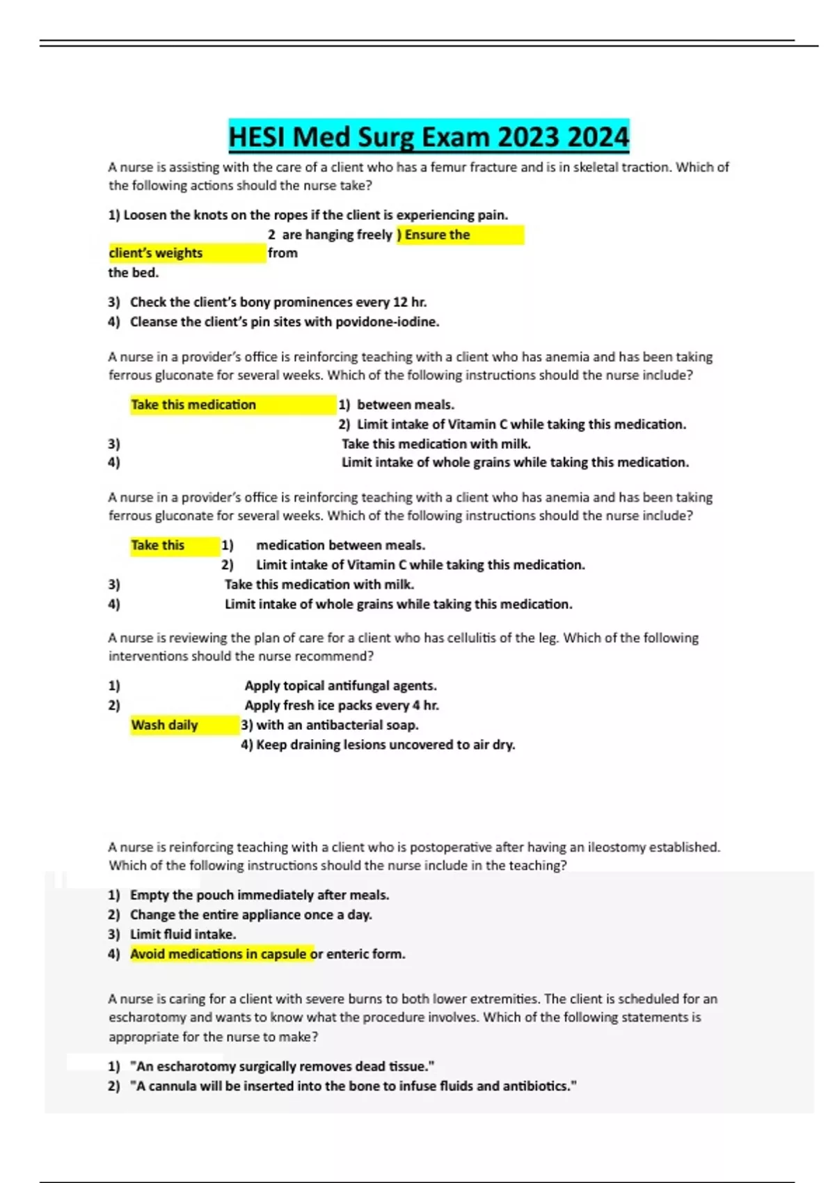 HESI Med Surg Exam Updated Version Questions and Verified Answers ...