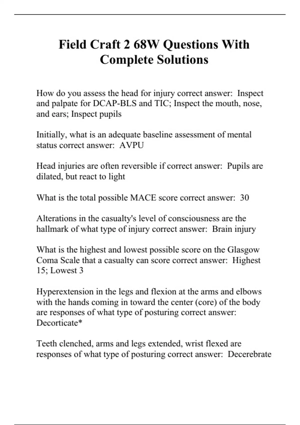 Field Craft 2 68W Questions With Complete Solutions Field Craft 2 68W