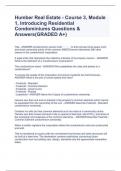 Humber Real Estate - Course 3, Module 1, Introducing Residential Condominiums Questions & Answers(GRADED A+)