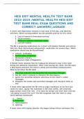 TESTBANK FOR HESI EXIT MENTAL HEALTH TEST BANK 2023-2024 /MENTAL HEALTH HESI EXIT TEST BANK REAL EXAM QUESTIONS AND  CORRECT ANSWERS|AGRADE