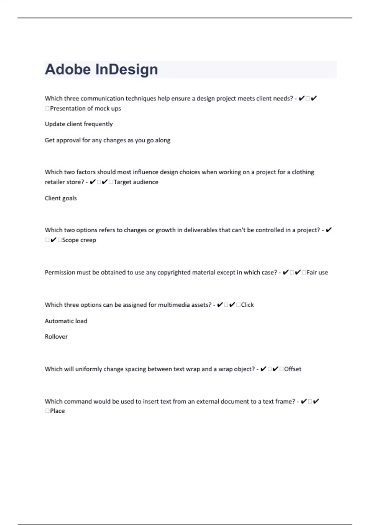 Adobe InDesign55 Questions with 100 Correct Answers Updated