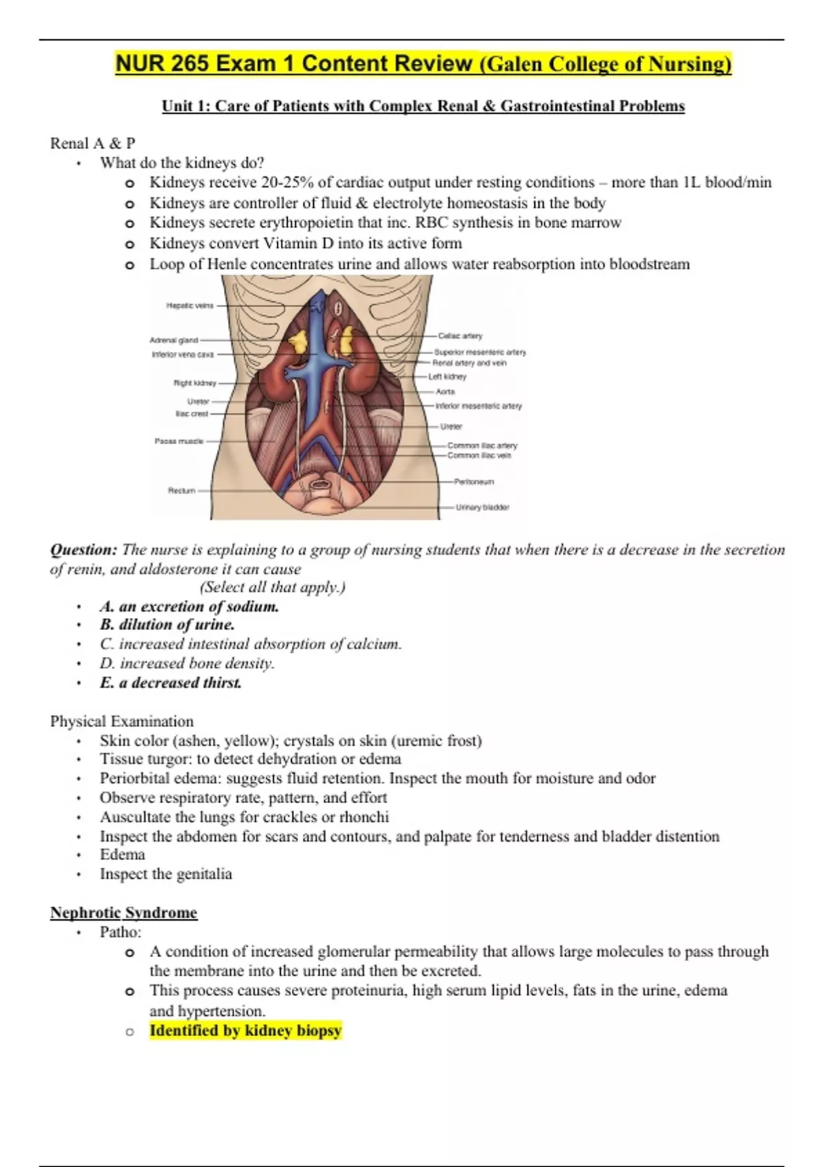 NUR 265 Exam 1 Content Review (Galen College of Nursing) - NUR 265 ...