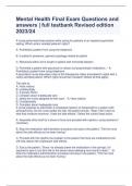 Mental Health Final Exam Questions and answers &vert; full testbank Revised edition 2023&sol;24